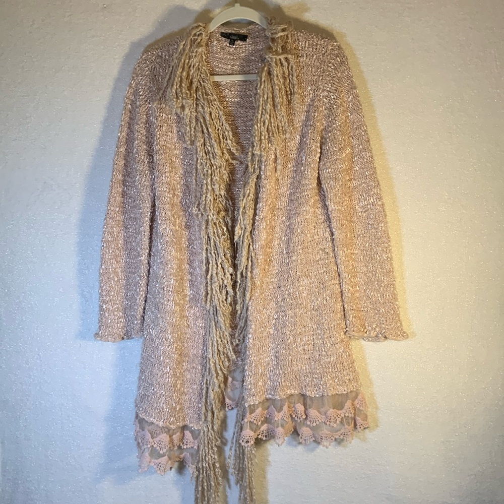 Sioni beige fringed sweater boho style